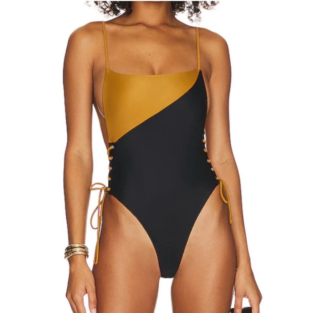 Camila Coelho Black and Gold One-Piece Swimsuit